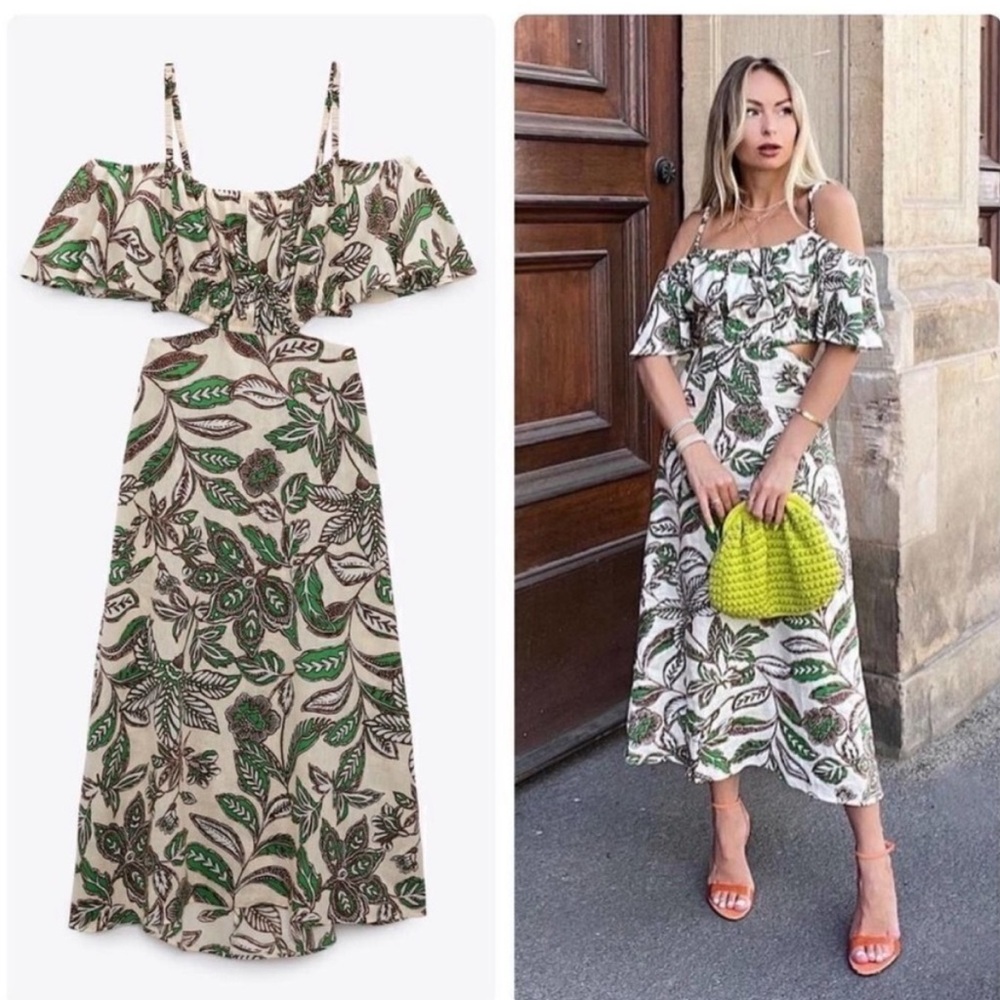 Zara Botanical Cut Out Dress